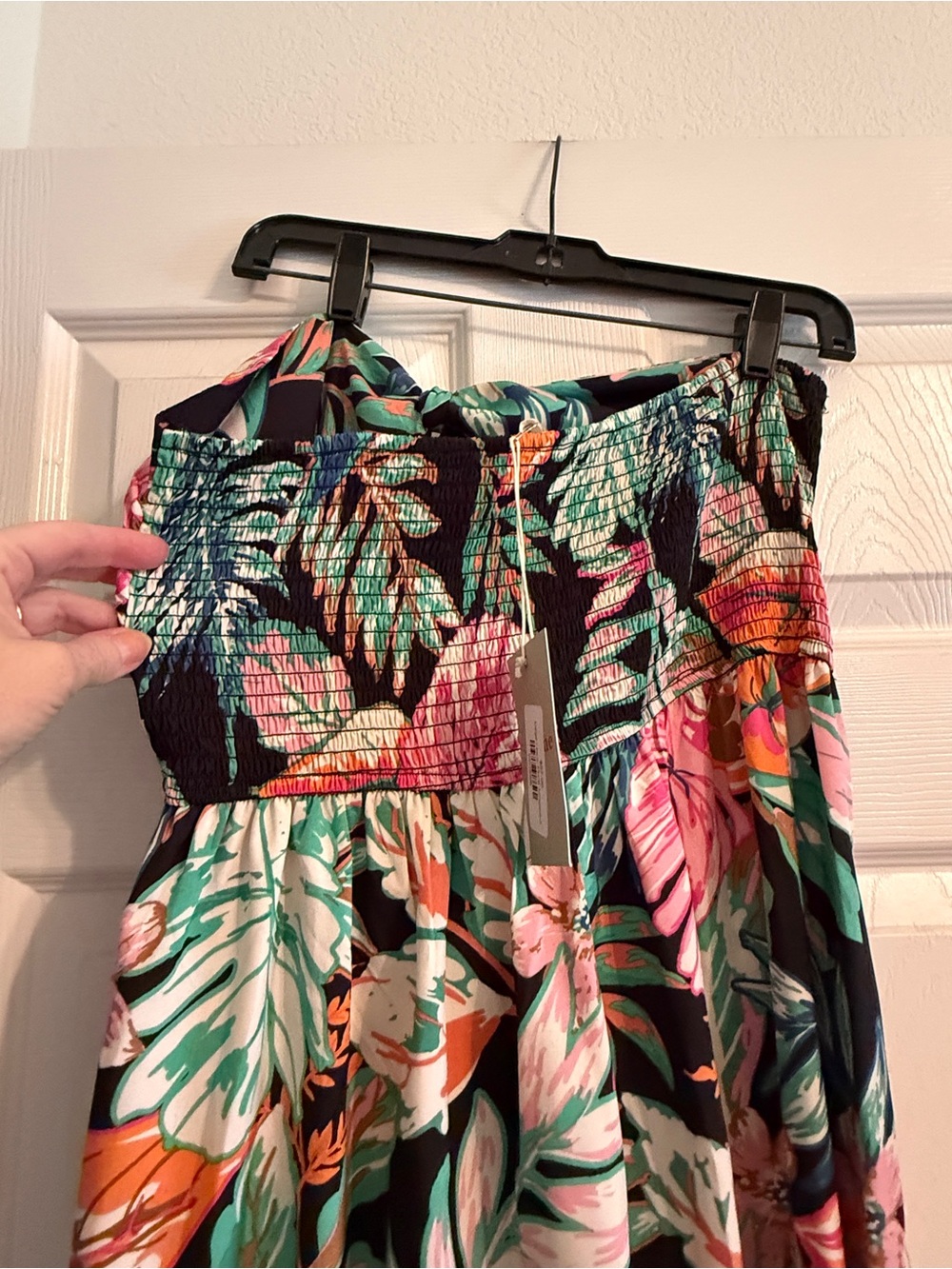 Tropical Strapless Jumpsuit - Black with Multicolor Floral Print - Picture 4 of 6